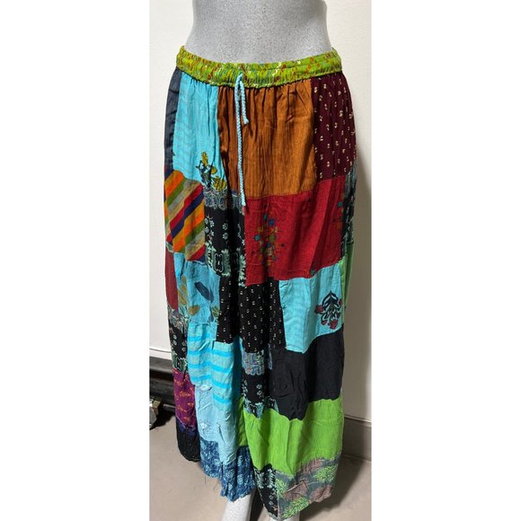 Boho Patchwork Skirt * Long Gypsy Hippie Tiered in 100% Silky Rayon * Maxi Full - Picture 3 of 10
